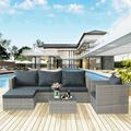 4 Pieces Patio Furniture Sectional Set Outdoor All-Weather Wicker Conversation Set with 3-Seater Sofa & Table Rattan Sectional Sofa Set Backyard Porch Balcony Use Furniture Set K2813