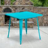 BizChair Commercial Grade 31.5 Square Crystal Teal-Blue Metal Indoor-Outdoor Table