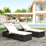 Set of 2 Rattan Chaise Lounge Chairs with Side Table Outdoor Reclining Chairs Set W/Adjustable Backrest Cushions and Head Pillow Chaise Lounge Furniture Set for Poolside Beach Garden Patio B69
