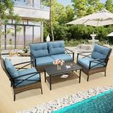 Patio Sofa Set 4 Pieces Outdoor Sectional Furniture All-Weather PE Rattan Wicker Patio Conversation Set Cushioned Sofa Set with Coffee Table for Patio Garden Poolside Deck