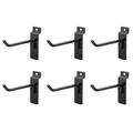 Easy Living Easy Wall Bag of Six 4 in. 45 Degree Black Metal Slatwall Hooks with Stabalizer & Double Hook Clips