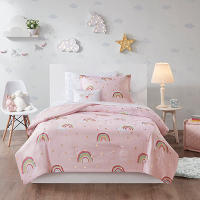 Intelligent Design Kids Mia Rainbow and Metallic Stars Comforter Set with Bed Sheets
