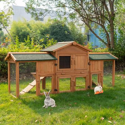 Kinpaw 74” Rabbit Hutch Large Bunny Cage Small Animal House Habitat Coop with Pull Out Tray Extension Run Hamster Chicken