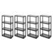 Gracious Living 4 Shelf Height Solid Resin Storage Garage Shelves Unit 24 x 12 x 48 Black (4 Pack)