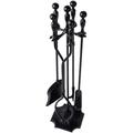 Amagabeli 5 Pcs Fireplace Tools Sets Black Handle Wrought Iron Large Fire Tool Set and Holder Outdoor Fireset Fire Pit Stand Indoor Rustic Tongs Shovel Antique Brush Chimney Poker Wood Accessories Kit