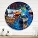 East Urban Home Boats Resting On The Water During Warm Sunset X - Nautical & Coastal Circle Wall Art in Blue | 23 H x 23 W x 1 D in | Wayfair