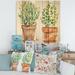 East Urban Home Two Green House Plants In Orange Flower Pots - Traditional Print On Natural Pine Wood in Brown/Green | 25 H x 25 W x 1 D in | Wayfair