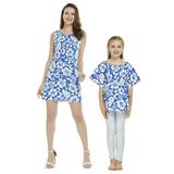 Matching Hawaiian Luau Mother Daughter Dress and Poncho Tops in Vintage Tropical Toile