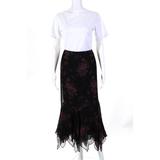 Pre-ownedRalph Lauren Blue Label Womens Floral Silk Chiffon Midi Skirt Black Size 6