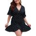 Colisha Women Polka Dot Short Mini Dress Summer V Neck Lace Up Beach Boho Sundress Plus Size Ruffled High Low Hem A Line Wrap Dress