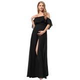 Ever-Pretty Women's Short Ruffle Sleeve Maxi Maternity Evening Dresses for Weddings 0968YF Black US14