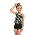 Kids Girls 104-164 Push Up Swimwear Swimsuits Summer Sling Beachwear Floral Two Piece Tankini Set Sleeveless Tops + Boyshorts Belly Cover