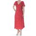 FREE PEOPLE Womens Red Pleated Ruched Keyhole Back Animal Print Short Sleeve V Neck Maxi Dress Size: 12