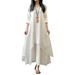 Avamo Ladies Long Sleeve Solid Dress Cotton Linen High Low Hem Pleated Pullover Dress Plain Elegant Evening Dress For Women Button Ruffle Tunic Dress Oversize