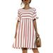 UKAP Women Midi Dress Casual Loose Short Sleeve Round Neck Dress Summer Top Sundress Leisure Flowy Swing Shift Dresses for Lady Pink M=US 8-10