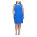 TOMMY HILFIGER Womens Blue Textured Solid Sleeveless Jewel Neck Knee Length Shift Dress Size 16W