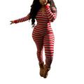 Women's Sexy High Waist Jumpsuit Casual Tight Contrast Color Strip Romper Long Sleeve Long Pants Clothing