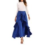 Womens Side Zipper Tie Front Overlay Pants Ruffle Skirt Bow Long Skirt