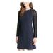 TOMMY HILFIGER Womens Navy Lace Short Length Solid Long Sleeve Crew Neck Above The Knee Shift Dress Size 10