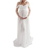 Maxi Maternity Dress for Photography Off Shoulder Chiffon Gown Photoshoot Props Split Front Pregnancy Dresses
