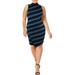 Anne Klein Womens Striped Ribbed Sweaterdress