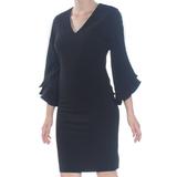 CALVIN KLEIN Womens Black Lace Crochet Trim Bell Sleeve Dress Size: 8