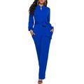 Women's Long Sleeve Belt Office Wide Leg Romper Business Playsuits Jumpsuit