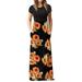 Sunisery Women Long Dress Floral Pattern Round Neck Slim Ankle Length Dress