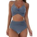 FINELOOK Women Swimsuit Two Piece Retro Halter Ruched High Waist Bikini