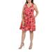 24Seven Comfort Apparel Coral Red and Pink Floral Plus Size Mini Dress