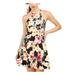 SPEECHLESS Womens Yellow Floral Sleeveless Halter Short Fit + Flare Dress Size 7