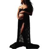 Opperiaya Women Lace Maternity Dress V-Neck Long Gown