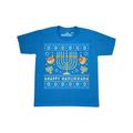 Inktastic Happy Hanukkah Sweater Style Design with Menorah and Dreidel Child Short Sleeve T-Shirt Unisex