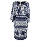 Peach Couture Vintage Paisley Wide Sleeve V-Neck Knee Length Tribal Dress (Blue, Small)