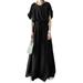 ZANZEA Women Solid Color Vintage Casual Baggy Short Sleeve Elastic Waist Long Maxi Gown Dress