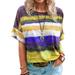 Short Sleeve Casual Tunic T-Shirts Tops For Women Tie-dye Striped Gradient printed Striped Round Neck Short-sleeved T-shirt top Summer Beach Loose Pullover Basic Tee Tops Holiday Party Baggy Tunic Top
