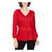 NY COLLECTION Womens Red Button Long Sleeve V Neck Evening Top Size PL