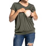 Women Breastfeeding T-Shirt Summer round neck short-sleeved Maternity Breastfeeding and Nursing Tops