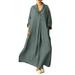 Sexy Dance 3/4 Sleeve Casual Dress for Women Vintage Cotton T Shirt Dress Ladies Turn-Down Collar Long Swing Dress Plain Color Pockets Ankel Dresses Wear Plus Size