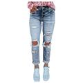 Mnycxen Womens Casual Jean Shorts Womens Ripped Boyfriend Mid Waist Distressed Stretch Skinny Denim Jeans