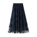 WomenÂ´s Beautiful Long Tulle Skirt Casual High Waist 3D Flower Embroidery Solid Color Midi Swing Skirt