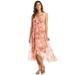 R & M Richards Women's Print Chiffon Ruffle Dress, Coral, 12