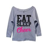 Cute Womens Cheerleader Off Shoulder Raglan Shirt â€œEat Sleep Cheerâ€� Funny Threadz XX-Large, Heather Grey