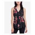 FREE PEOPLE Womens Black Floral Print Sleeveless V Neck Faux Wrap Top Size XS