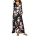 Women's Autumn Long Sleeve V-Neck Wrap Waist Pockets Pleated Dress Evening Party Maxi Dresses Plain Floral Leopard Printed Boho Sundress