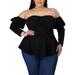 UKAP Womens Plus Size Ruffle Off Shoulder Blouse Casual Slim Fit Top Tee Shirt Bubble Sleeve Tunic Size XL-5XL