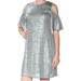 CALVIN KLEIN Womens Silver Cold Shoulder Short Sleeve Jewel Neck Above The Knee Shift Dress Size: 8