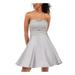 CITY STUDIO Womens Silver Lace Zippered Sleeveless Strapless Short Fit + Flare Party Dress Size 1