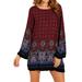 ZANZEA Womens Floral Long Sleeve Tops Shirt Casual Loose Party Mini Dresses