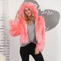 Suzicca Fashion Women Winter Crop Faux Fur Hooded Coat Long Sleeve Fluffy Jacket Short Party Streetwear Outerwear